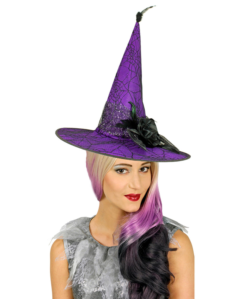 Hexenhut "Soluna" mit Spinnennetz | Lila Schwarz