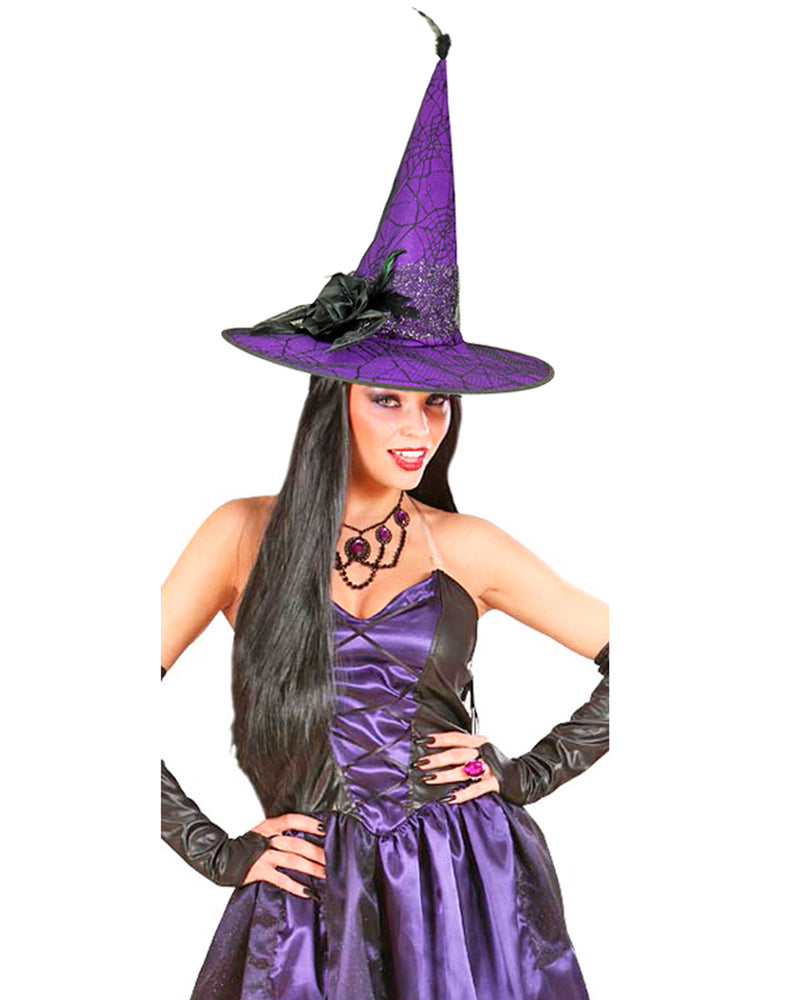 Hexenhut "Soluna" mit Spinnennetz | Lila Schwarz