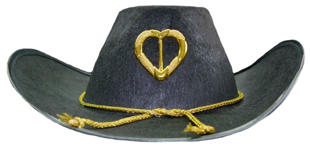 Cowboyhut mit goldenem Herz und Kordel für Damen - Schwarz