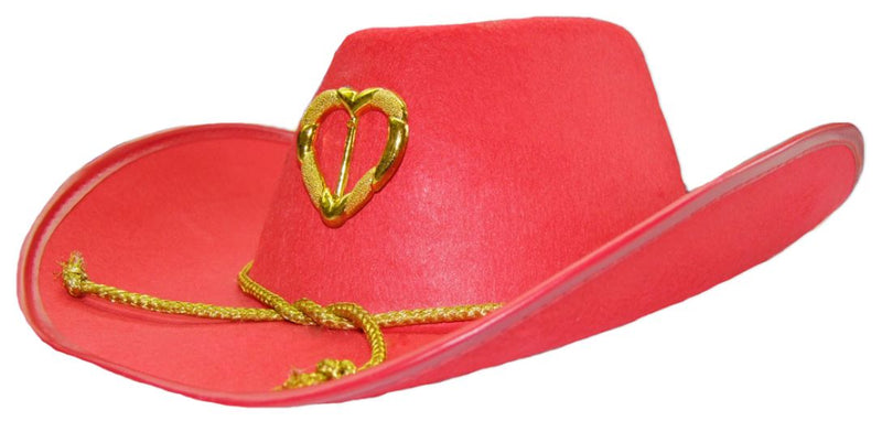 Cowboyhut mit goldenem Herz und Kordel für Damen - Rot