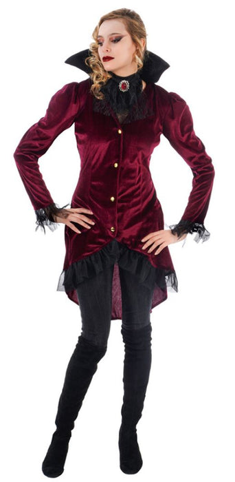 Vampiress "Jasna" Kostümjacke und Jabot für Damen | Dunkelrot Schwarz