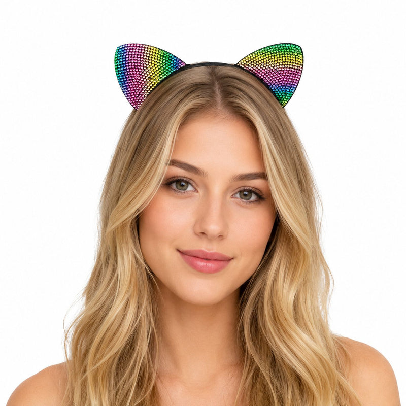 Haarreif mit Katzenohren "Rainbow" | Glitzer Bunt