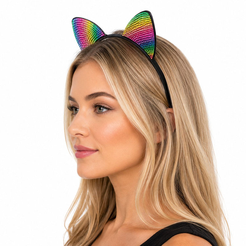 Haarreif mit Katzenohren "Rainbow" | Glitzer Bunt