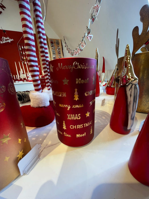 LED Windlicht Laterne Rot 16 cm | 27673 - Kerzenhalter Adventsdekoration