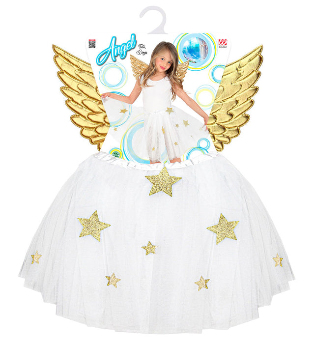 Engelskostüm Set für Kinder - Engelsflügel und Rock | Weiß Gold