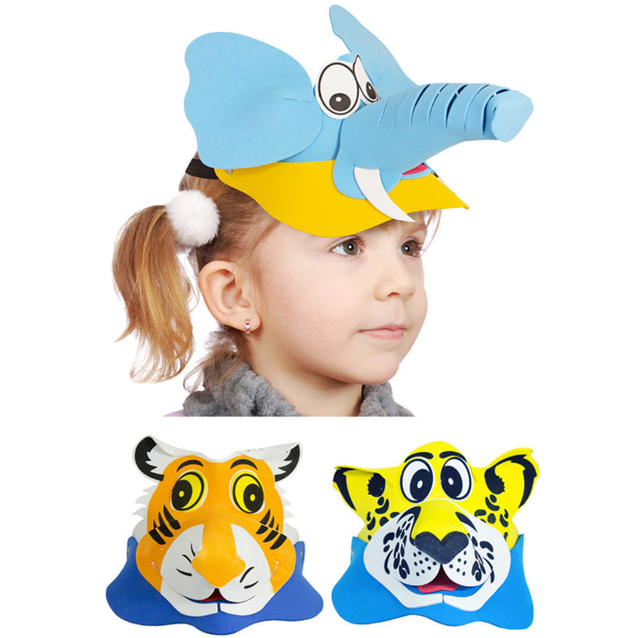 Tier Kinderhut Schirmmütze aus Schaumstoff | Tiger, Löwe oder Elefant