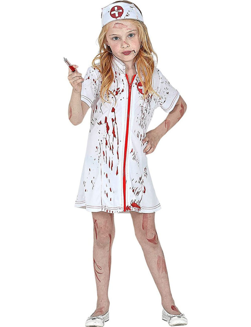 Kostüm Zombie Krankenschwester für Mädchen 2-tlg. | Halloween Kleid und Haube