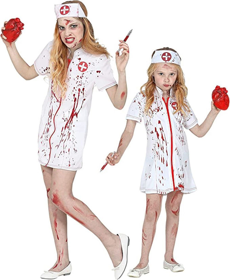 Kostüm Zombie Krankenschwester für Mädchen 2-tlg. | Halloween Kleid und Haube