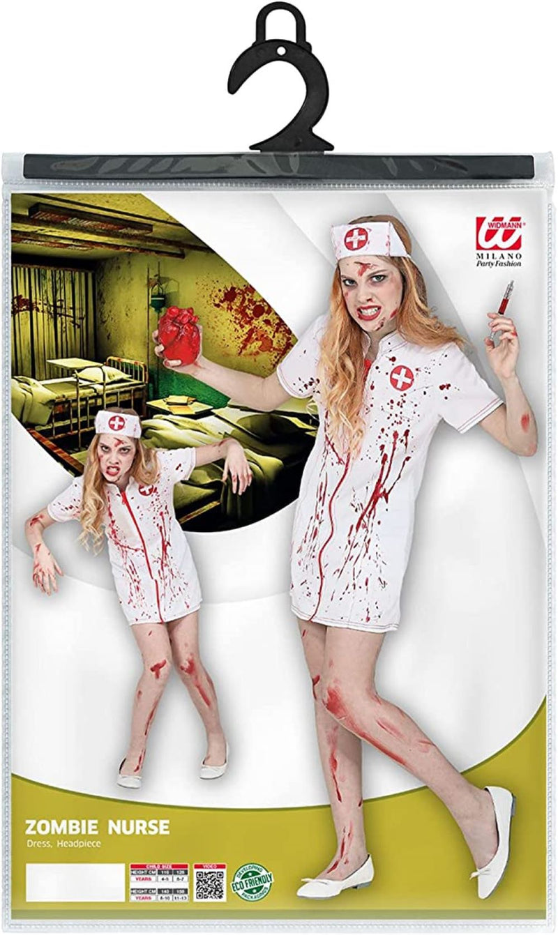 Kostüm Zombie Krankenschwester für Mädchen 2-tlg. | Halloween Kleid und Haube