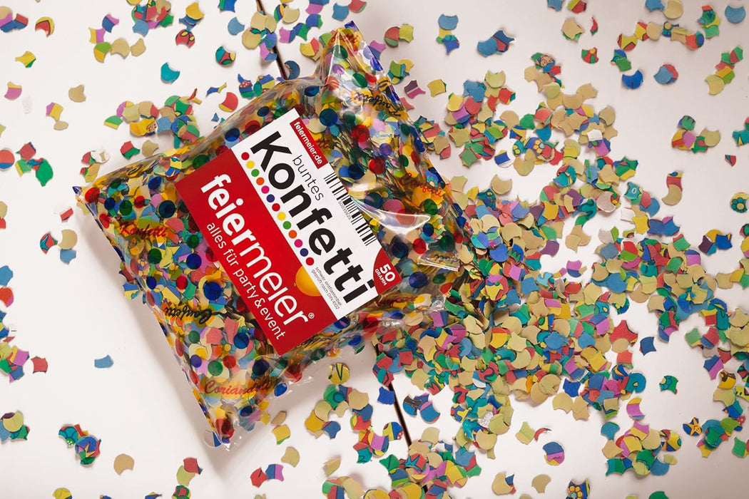 feiermeier® Konfetti Papier Bunt 50g  Bunte Papierkonfetti für Party, Hochzeit, Karneval, Geburtstag, Silvester & Event-Deko
