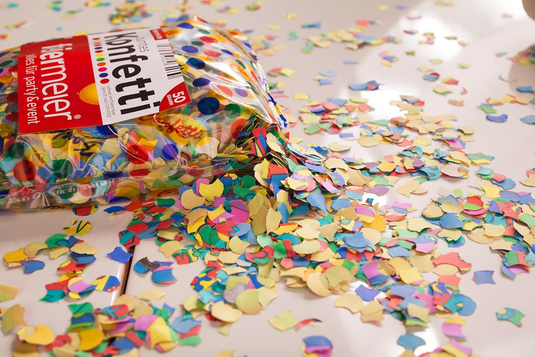 feiermeier® Konfetti Papier Bunt 50g  Bunte Papierkonfetti für Party, Hochzeit, Karneval, Geburtstag, Silvester & Event-Deko