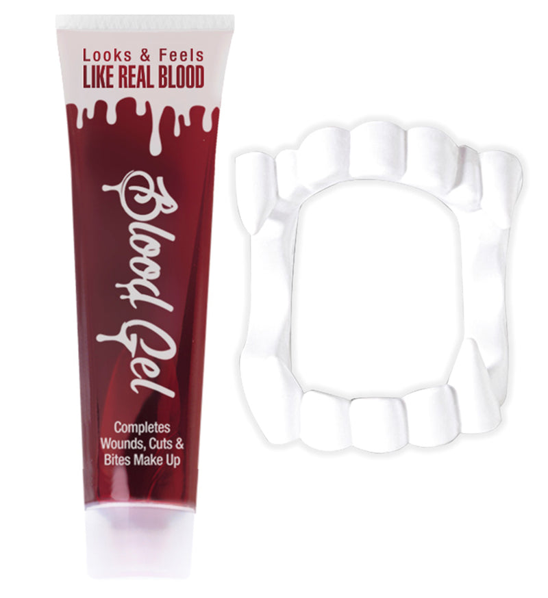Kunstblut in der Tube mit Vampir Gebiss - 28 ml | Halloween Dekoration Fakeblood Vampirblut