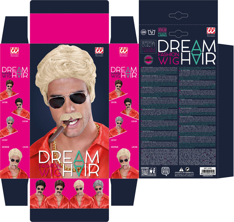 Perücke mit Schnurrbart Playboy | Blond