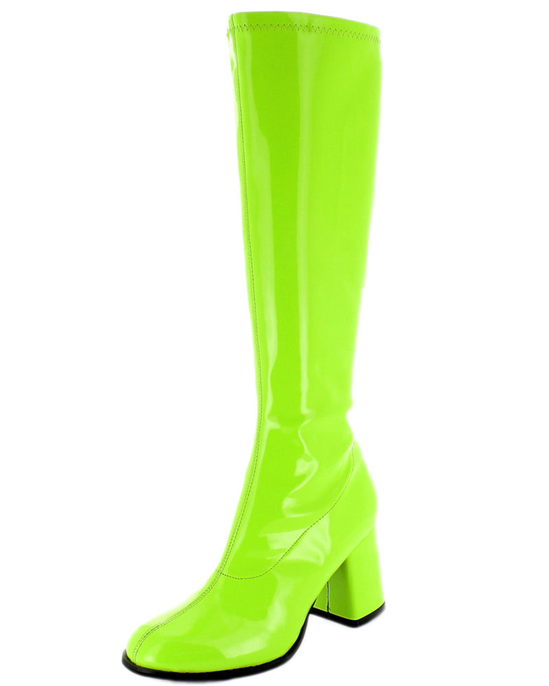 Gogo Damen Retro Lackstiefel mit schmalem Schaft | Grün