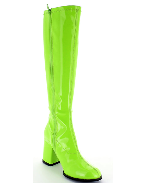 Gogo Damen Retro Lackstiefel mit schmalem Schaft | Grün