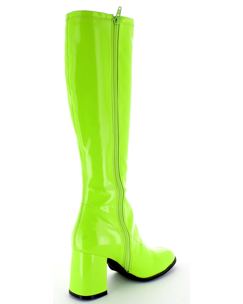 Gogo Damen Retro Lackstiefel mit schmalem Schaft | Grün