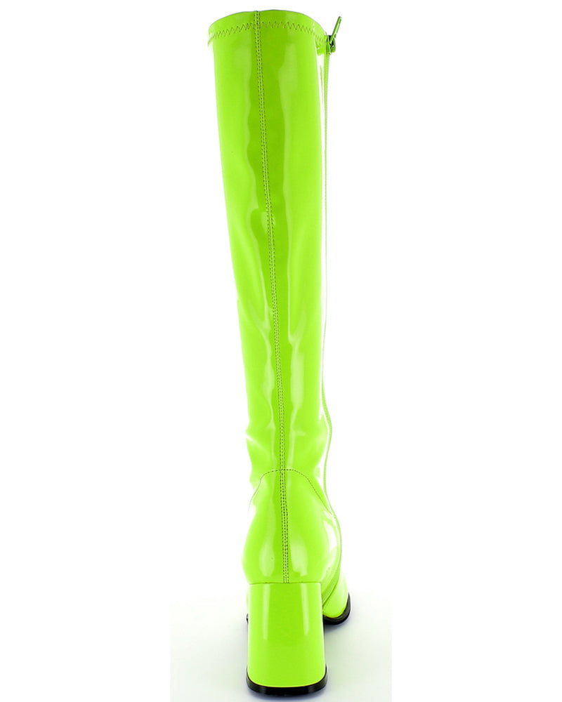 Gogo Damen Retro Lackstiefel mit schmalem Schaft | Grün