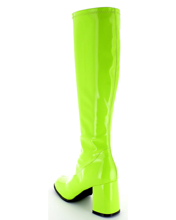 Gogo Damen Retro Lackstiefel mit schmalem Schaft | Grün