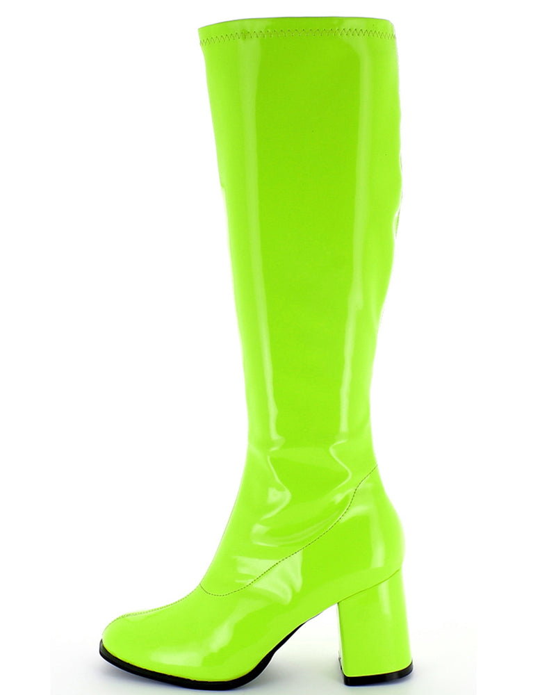Gogo Damen Retro Lackstiefel mit schmalem Schaft | Grün