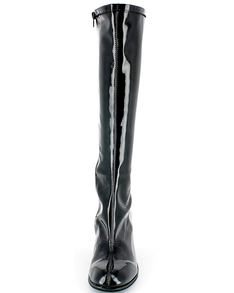 Gogo Damen Retro Lackstiefel mit schmalem Schaft | Schwarz