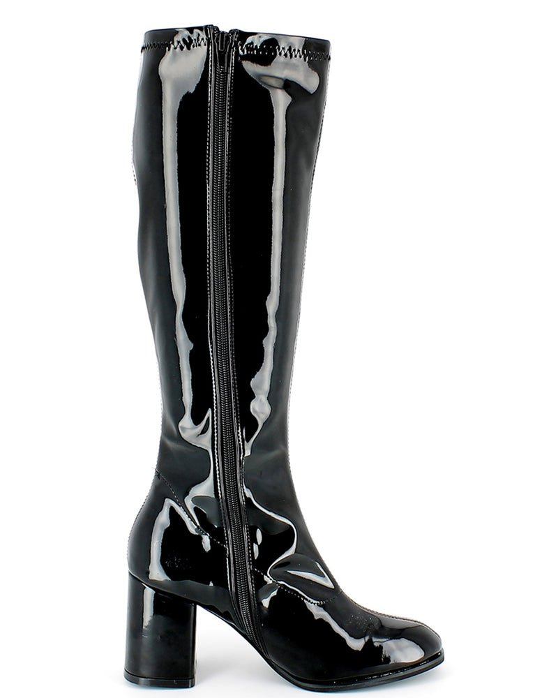 Gogo Damen Retro Lackstiefel mit schmalem Schaft | Schwarz