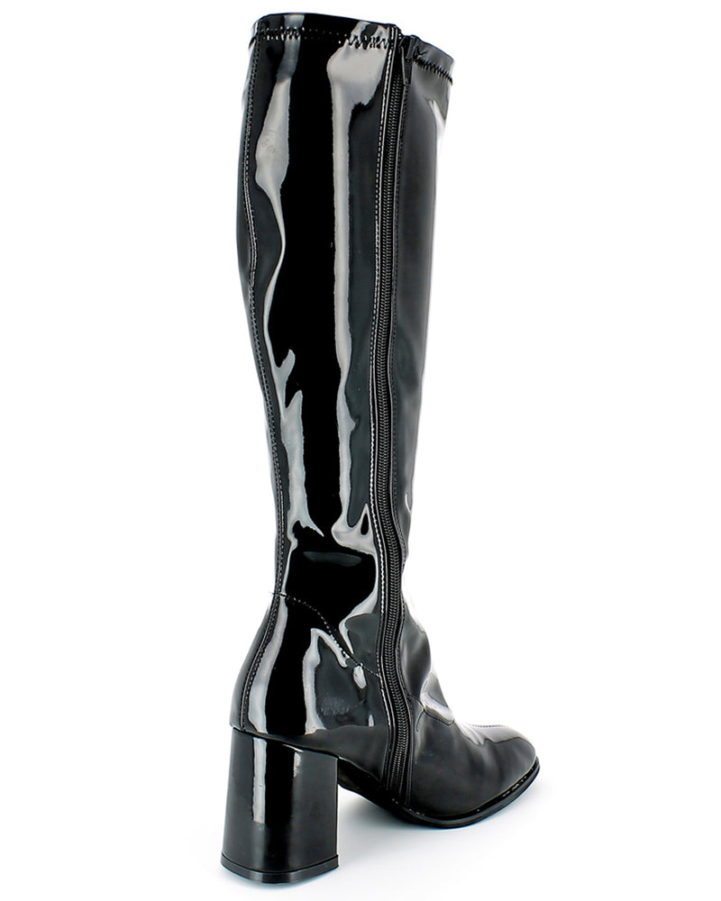 Gogo Damen Retro Lackstiefel mit schmalem Schaft | Schwarz