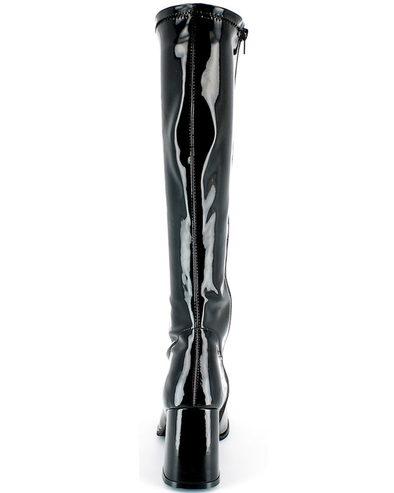 Gogo Damen Retro Lackstiefel mit schmalem Schaft | Schwarz