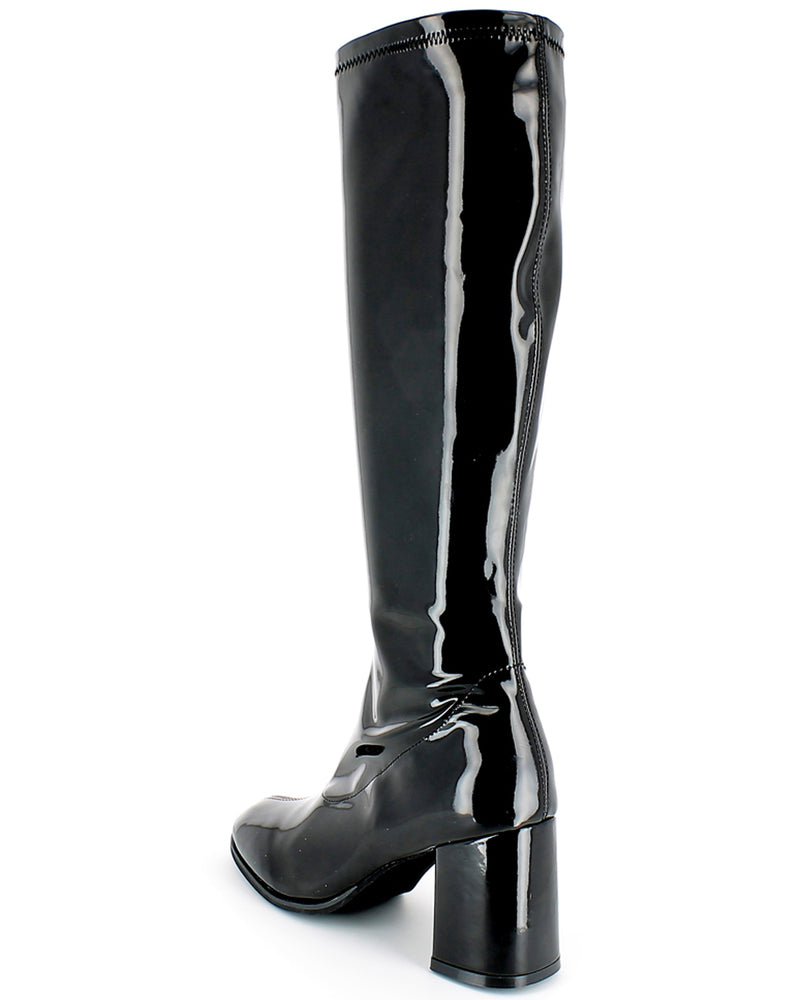 Gogo Damen Retro Lackstiefel mit schmalem Schaft | Schwarz