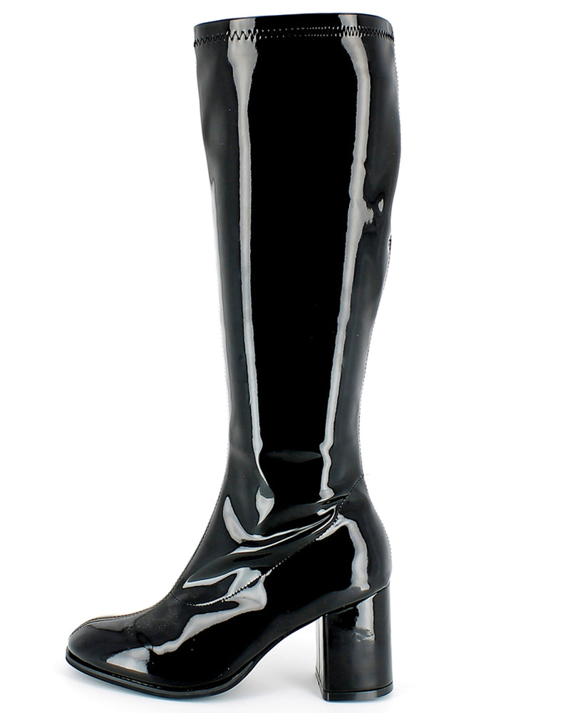 Gogo Damen Retro Lackstiefel mit schmalem Schaft | Schwarz