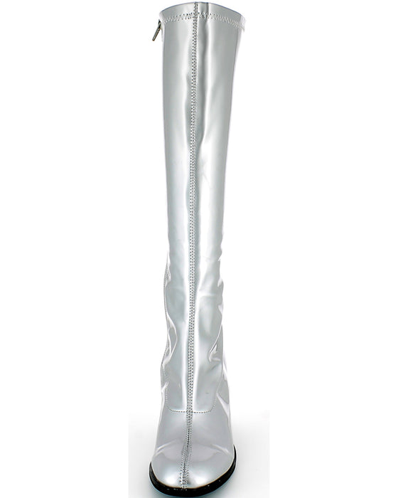 Gogo Damen Retro Lackstiefel mit schmalem Schaft | Silber