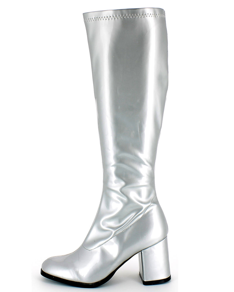 Gogo Damen Retro Lackstiefel mit schmalem Schaft | Silber