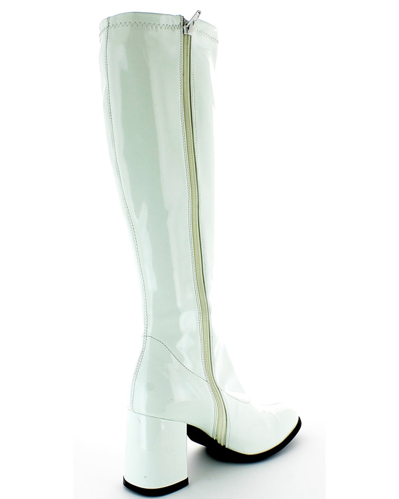 Gogo Damen Retro Lackstiefel mit schmalem Schaft | Weiß