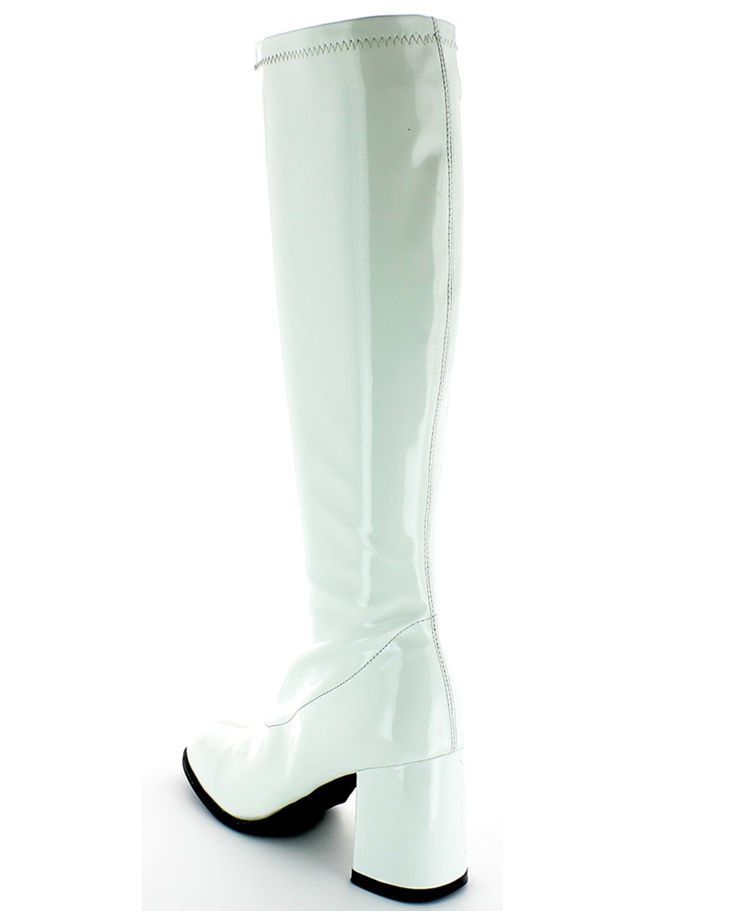 Gogo Damen Retro Lackstiefel mit schmalem Schaft | Weiß