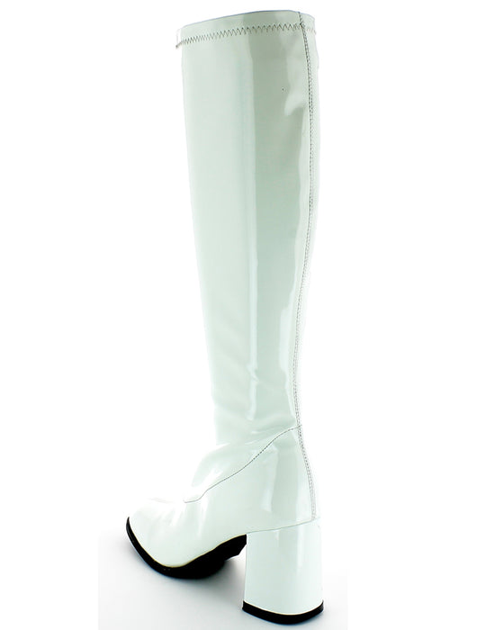 Gogo Damen Retro Lackstiefel mit schmalem Schaft | Weiß