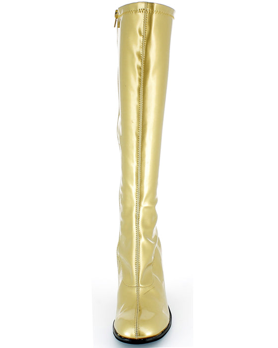 Gogo Damen Retro Lackstiefel mit schmalem Schaft | Gold