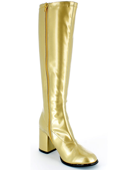 Gogo Damen Retro Lackstiefel mit schmalem Schaft | Gold