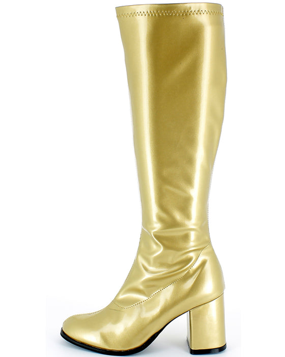 Gogo Damen Retro Lackstiefel mit schmalem Schaft | Gold