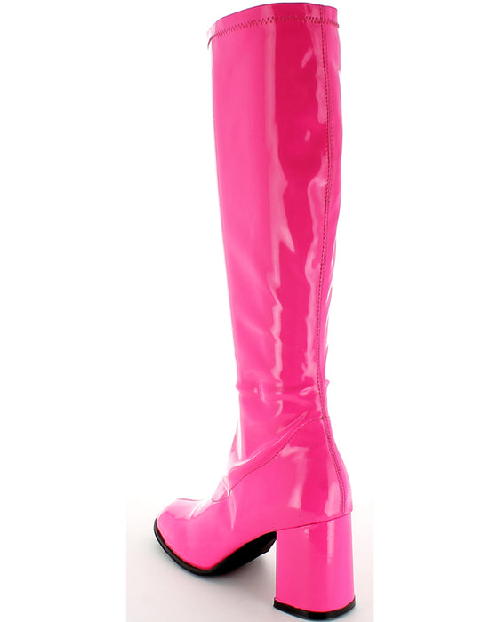 Gogo Damen Retro Lackstiefel mit schmalem Schaft | Pink