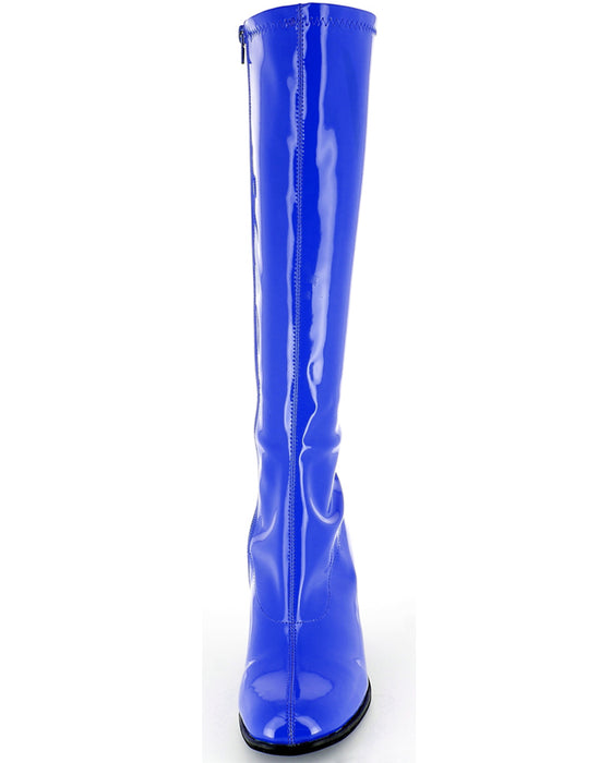 Gogo Damen Retro Lackstiefel mit schmalem Schaft | Royalblau