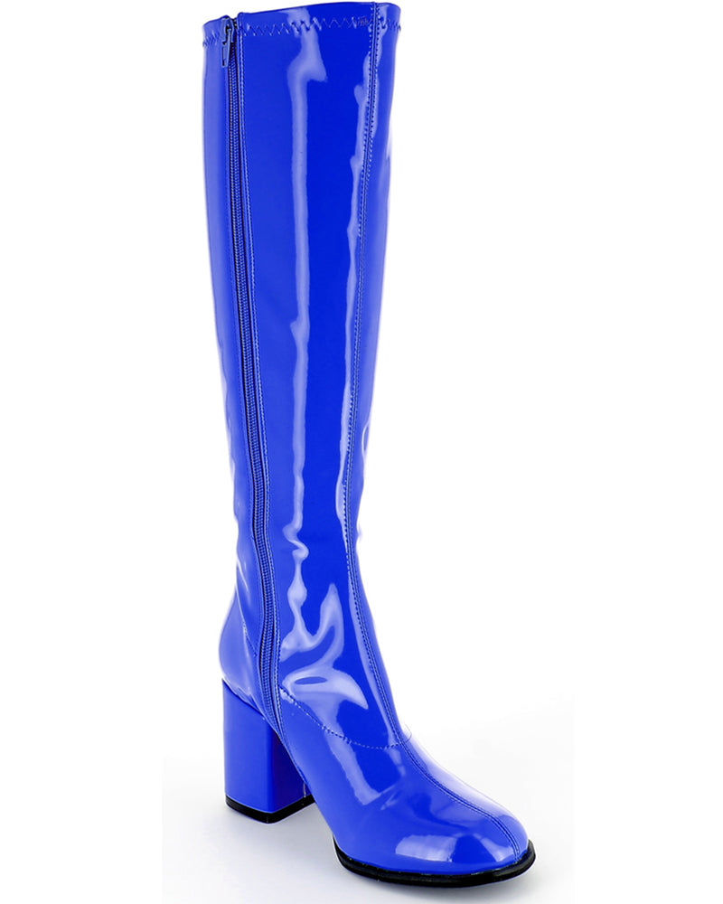 Gogo Damen Retro Lackstiefel mit schmalem Schaft | Royalblau