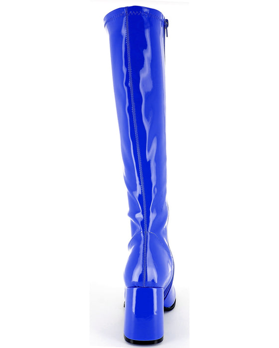 Gogo Damen Retro Lackstiefel mit schmalem Schaft | Royalblau