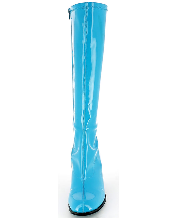 Gogo Damen Retro Lackstiefel mit schmalem Schaft | Türkis