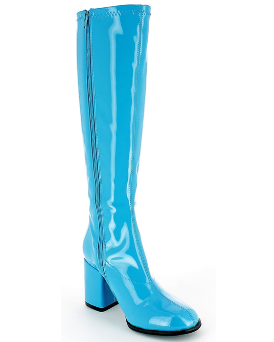 Gogo Damen Retro Lackstiefel mit schmalem Schaft | Türkis