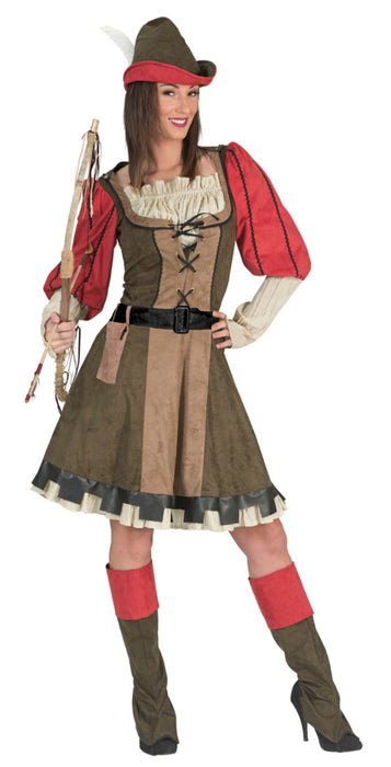 Lady Marian Robin Hood Kostüm für Damen - Grün Rot | Film Party Kleid