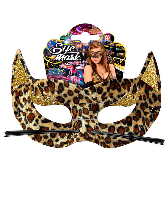 Augenmaske "Leopard" aus Samt mit Goldglitzer | Braun