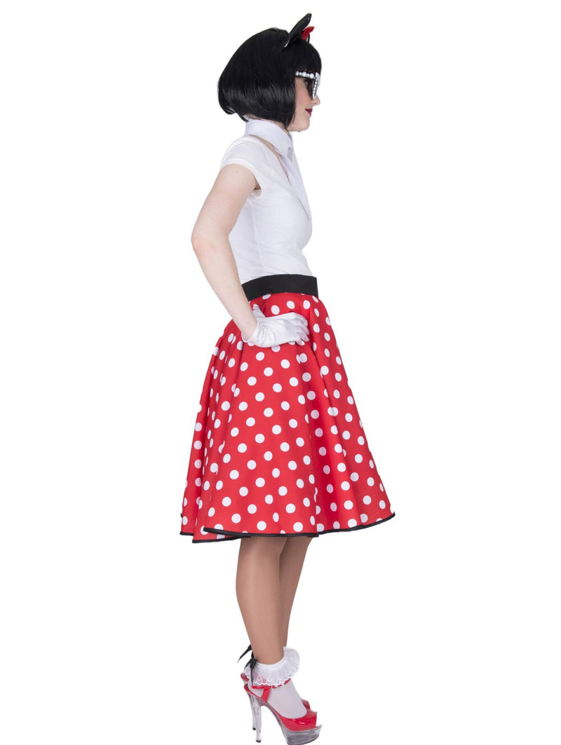 50er Jahre Kostüm - Damen Tellerrock mit Halstuch | Rot Weiß