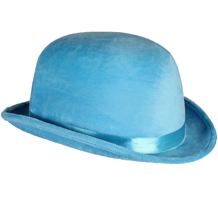 Melone "Top Colour" Velour mit Satinband 60 cm | Neon Blau