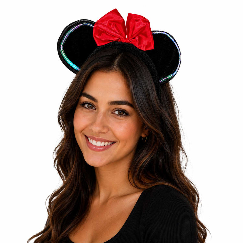 Haarreif "Minnie Maus" mit Schleife und Pailletten | Schwarz Rot
