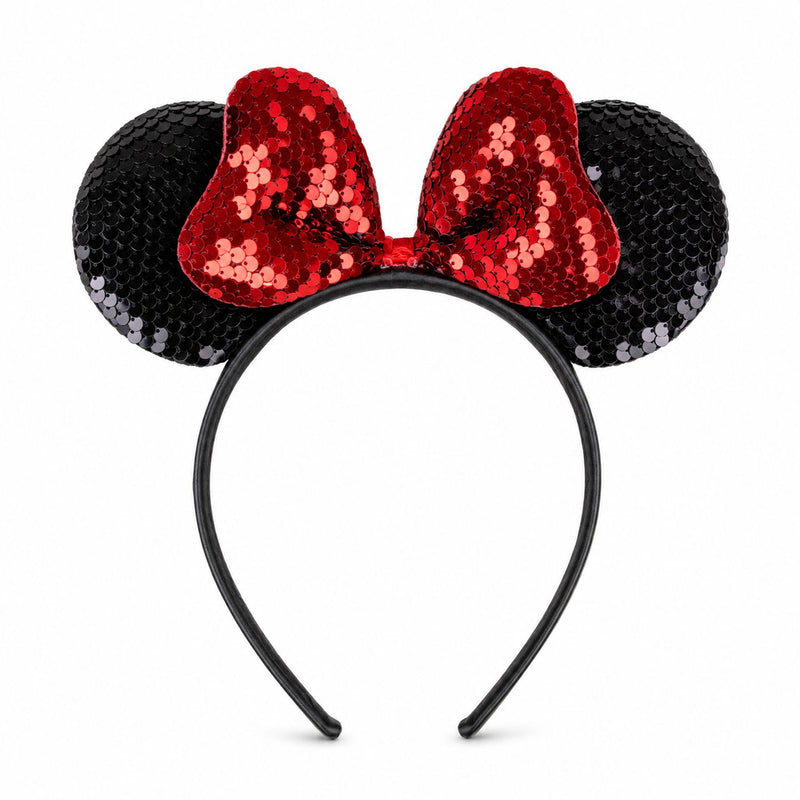 Haarreif mit Minnie Maus Ohren und Glitzer Pailletten | Schwarz Rot