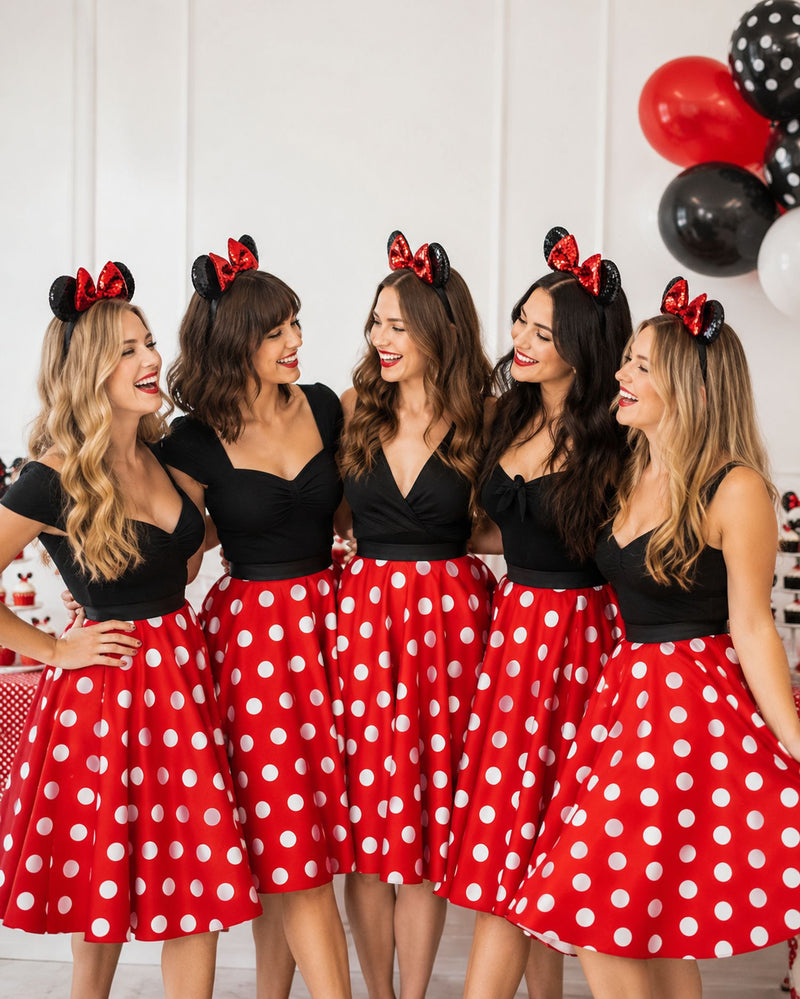 Haarreif mit Minnie Maus Ohren und Glitzer Pailletten | Schwarz Rot